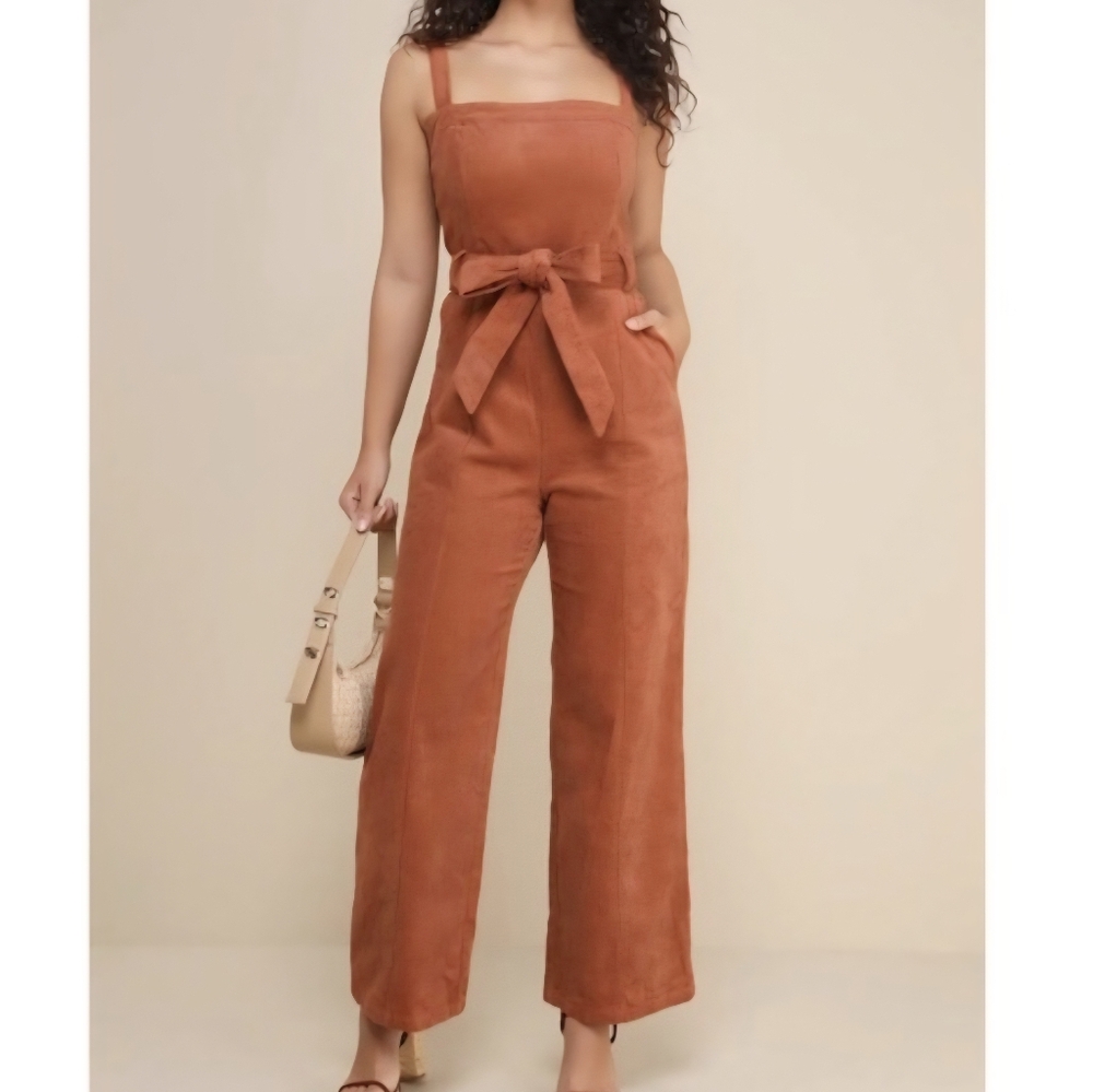 Lulu's Rust Jumpsuit with Tie Waist Curdoury